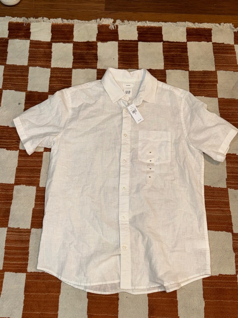 GAP Men's White Short-Sleeve Linen Button-Up Shirt Medium NWT